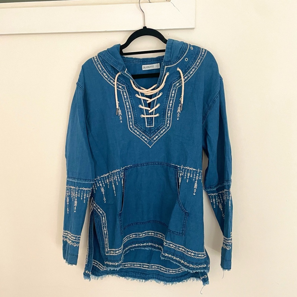 Blank NYC Blue Embroidered Denim Hoodie